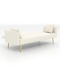 Streamdale Furniture Modern 72" foldable sleeper sofa, beige velvet, retro style.