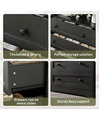 gaomon 4 Drawer Wood Dressers for Bedroom with Led Lights and Charging Station, Modern Nightstand Bedside, Wooden Chest of Drawers