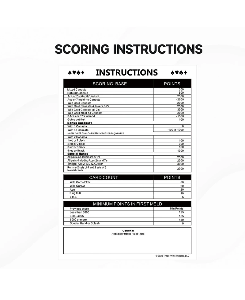 Gse Games & Sports Expert 100-Pack 7" x 5" Canasta Score Sheets, Canasta Score Sheet with Game Instructions & Trick Values