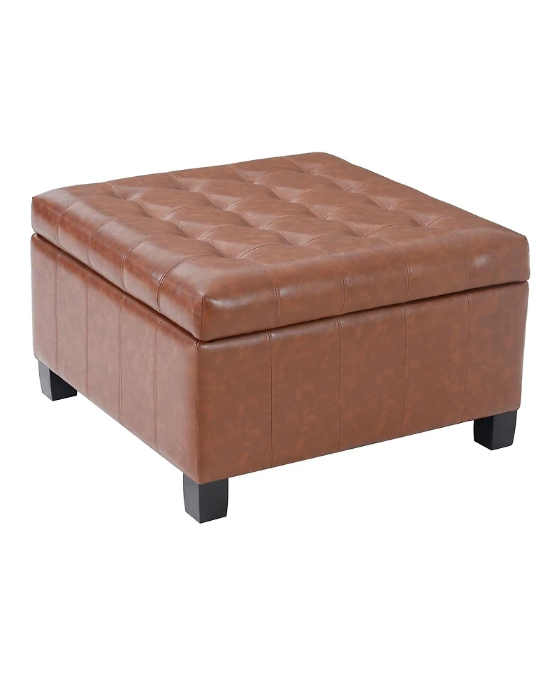 Streamdale Furniture Pu Storage Ottoman with Rubber Wood Legs, 30.25" Square Tufted