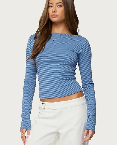 Edikted Women's Loria Striped Boat Neck Top