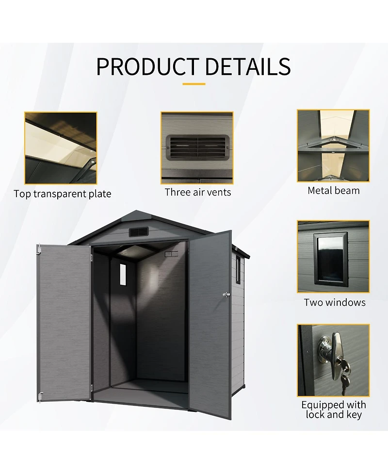 Streamdale Furniture 6x6 Ft Plastic Outdoor Storage Shed - Lockable Resin Tool Shed