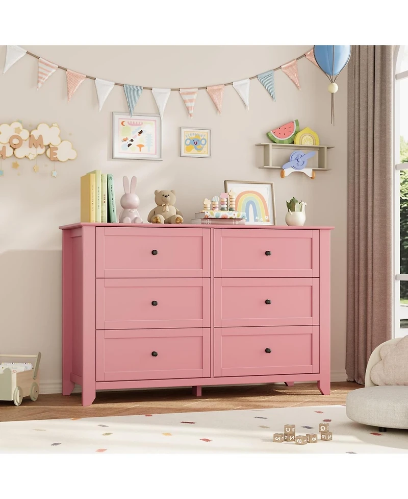 gaomon 6-Drawer Dresser for Bedroom, Large Wooden Chest with Deep Drawers and Metal Knobs for Entryway, Hallway