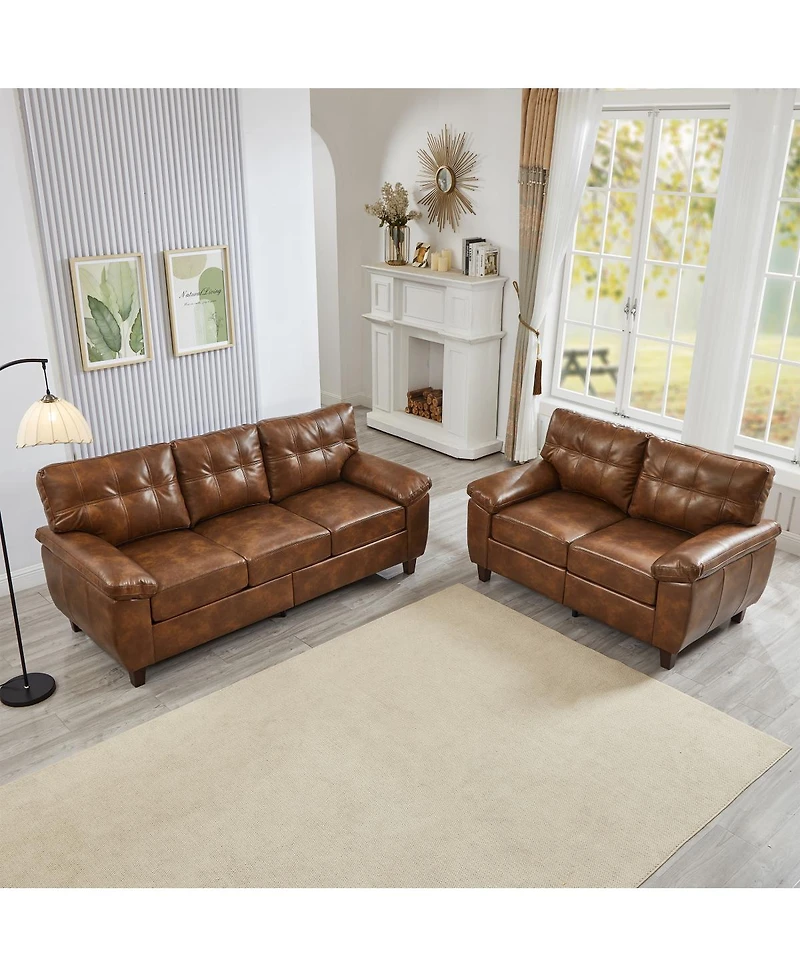 Streamdale Furniture Modern Faux Leather 3-Seater & Loveseat Sofa with Storage