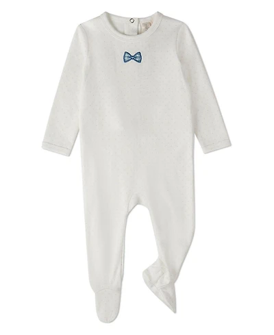 MeMoi Baby Boys "Put A Bow On It" 100% Cotton Polka-Dot Embroidered Footie