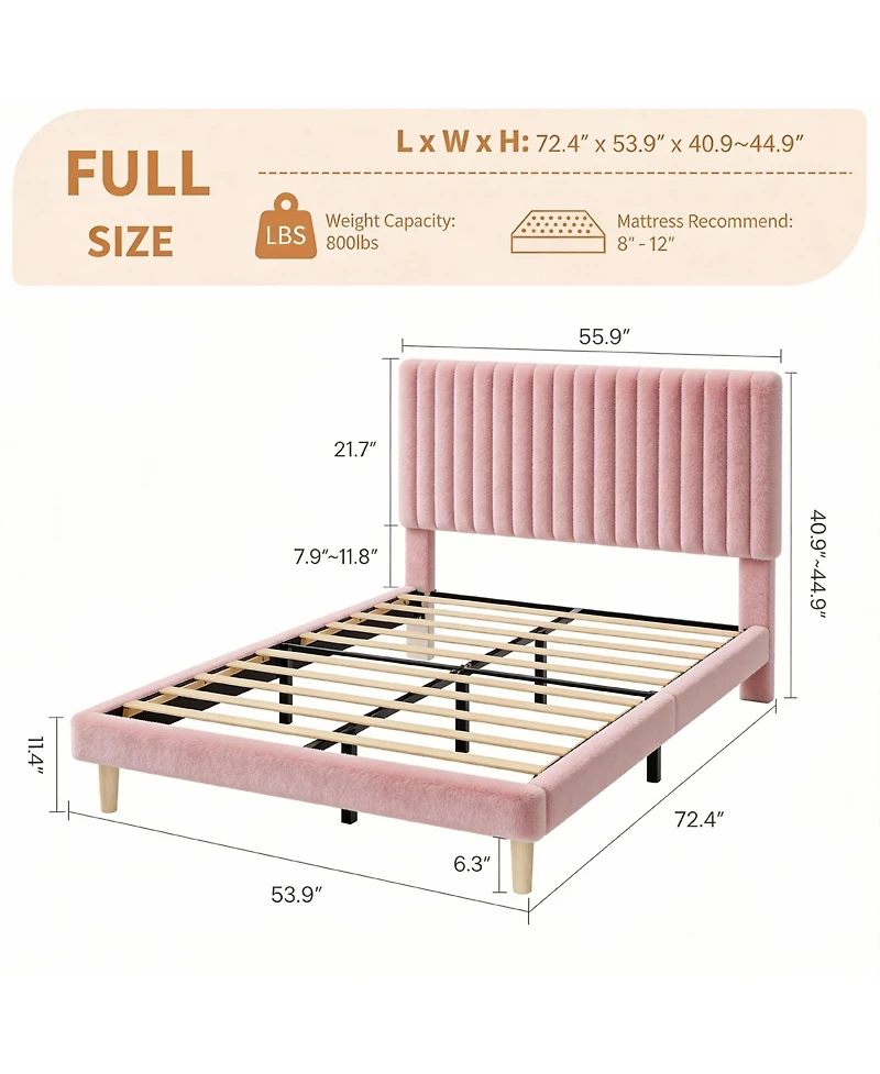 gaomon Upholstered Platform Velvet Bed Frame with Headboard,Strong Wooden Slats Support
