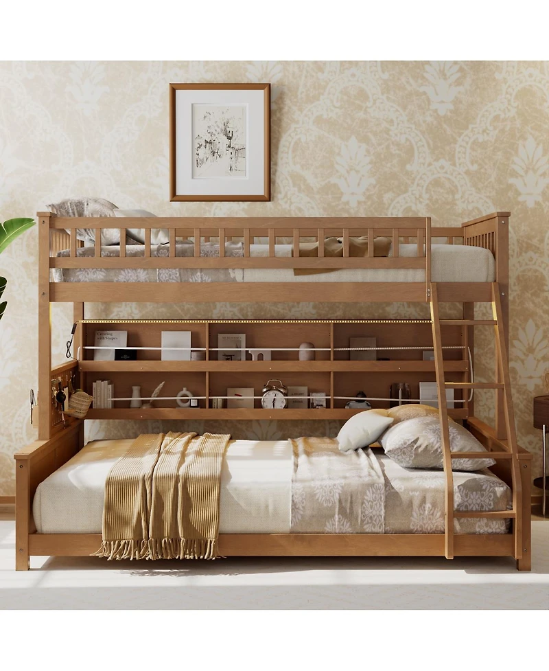 Streamdale Furniture Streamdale Twin Xl over Queen Bunk Bed with Shelving, Lights & Pegboard