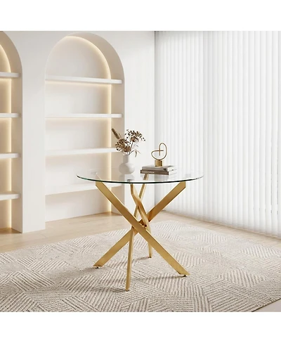 Streamdale Furniture Round Dining Table, 35.5" Glass Dining Table with Gold Legs