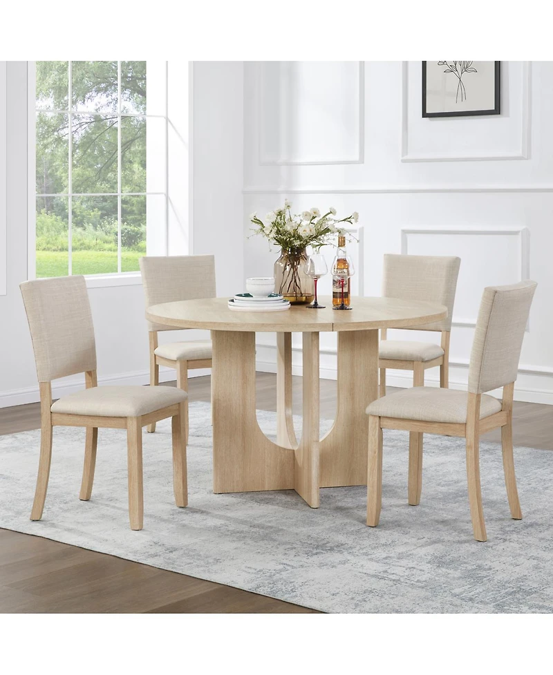 Streamdale Furniture 47.3" Round Dining Set with 4 Upholstered Chairs -