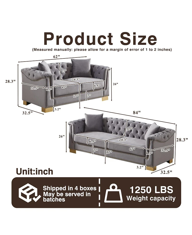 Streamdale Furniture Chesterfield 3+2 Seater Rolled Arm Velvet Sofa