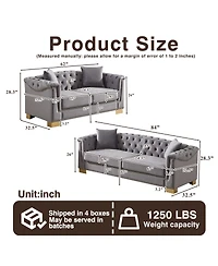 Streamdale Furniture Chesterfield 3+2 Seater Rolled Arm Velvet Sofa
