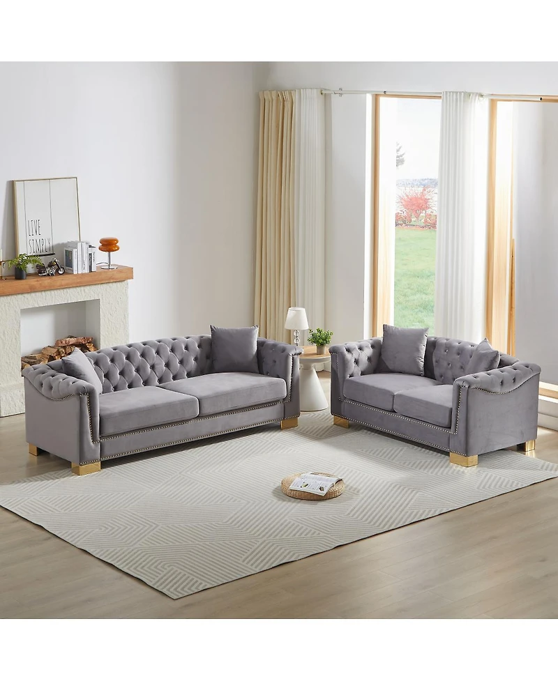 Streamdale Furniture Chesterfield 3+2 Seater Rolled Arm Velvet Sofa