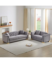 Streamdale Furniture Chesterfield 3+2 Seater Rolled Arm Velvet Sofa