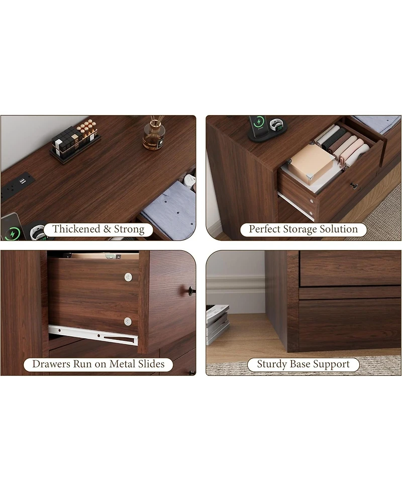 gaomon Drawer Dresser for Bedroom, 61 Long Modern Black Tv Stand with Charging Station, Large Wooden Chest Od Drawers Nursery, Closet
