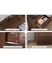 gaomon Drawer Dresser for Bedroom, 61 Long Modern Black Tv Stand with Charging Station, Large Wooden Chest Od Drawers Nursery, Closet