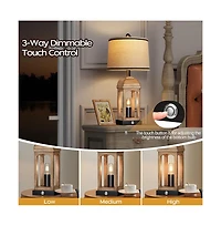 Sofucor 26-inch Table Lamp for Living Room, Farmhouse Lamps Set of 2 with Usb A+C and Nightlight