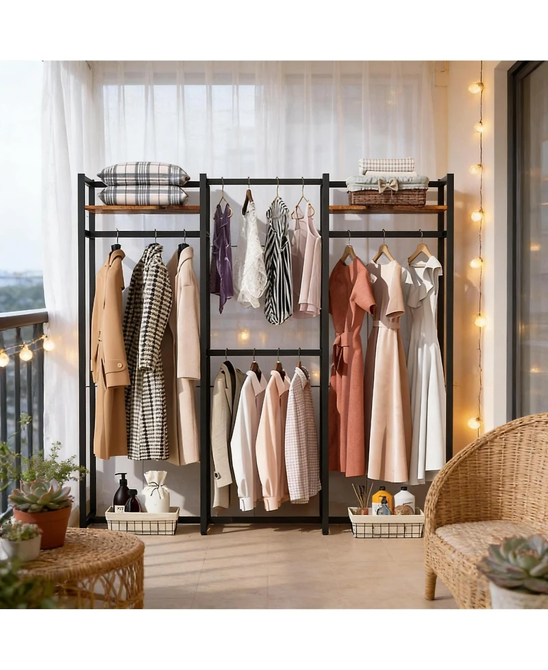 Rainsken Heavy Duty Garment Rack, Large Metal Clothing Rack, Freestanding Closet Organizer with Shelves and Hanging Rod for Hallway, Bedroom