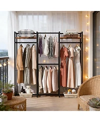 Rainsken Heavy Duty Garment Rack, Large Metal Clothing Rack, Freestanding Closet Organizer with Shelves and Hanging Rod for Hallway, Bedroom