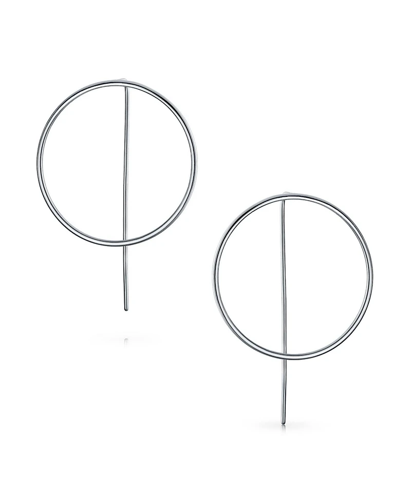 Bling Jewelry Modern Minimalist Geometric Round Open Circle Hoop Threader Earrings Sterling Silver