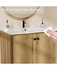 Sillysis 29" Antique Bathroom Vanity with Sink, Quick-Install Folding Storage, Eco Mdf Matte 3D Embossed Finish, Large Capacity
