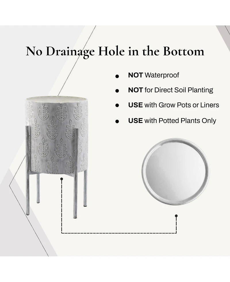 LuxenHome Set of 2 Leaf Embossed Metal Cachepot Planters Stand