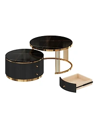 Streamdale Furniture Modern 2 Pieces Round Nesting Coffee Table with Drawers