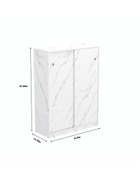 Rainsken 6 Tier Marble Texture Shoe Cabinet, Freestanding Shoe Organizer Holds 30+ Pairs Shoes with Sliding Door for Entryway