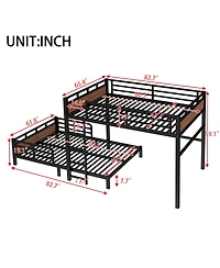 Streamdale Furniture Queen/Queen Metal Bunk Bed, Separable Loft Bed with Fence