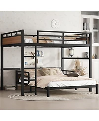 Streamdale Furniture Queen/Queen Metal Bunk Bed, Separable Loft Bed with Fence