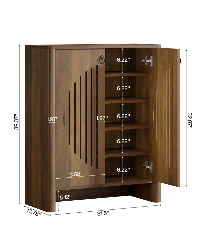 Rainsken Shoe Cabinet with Doors, 5-Tier Shoe Storage Rack with Black Handle, Circular Louvered Door Design, Shoe Organizer for Entryway, Living Room