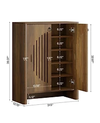 Rainsken Shoe Cabinet with Doors, 5-Tier Shoe Storage Rack with Black Handle, Circular Louvered Door Design, Shoe Organizer for Entryway, Living Room