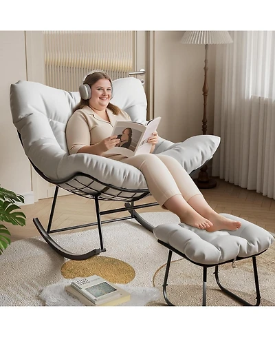 gaomon CuisinSmart Patio Rocking Chair, Outdoor Oversized Papasan Rocking Chair , 450lb Capacity, All-Weather Pe Rattan Egg Rocker for Porch