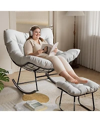 gaomon CuisinSmart Patio Rocking Chair, Outdoor Oversized Papasan Rocking Chair , 450lb Capacity, All-Weather Pe Rattan Egg Rocker for Porch