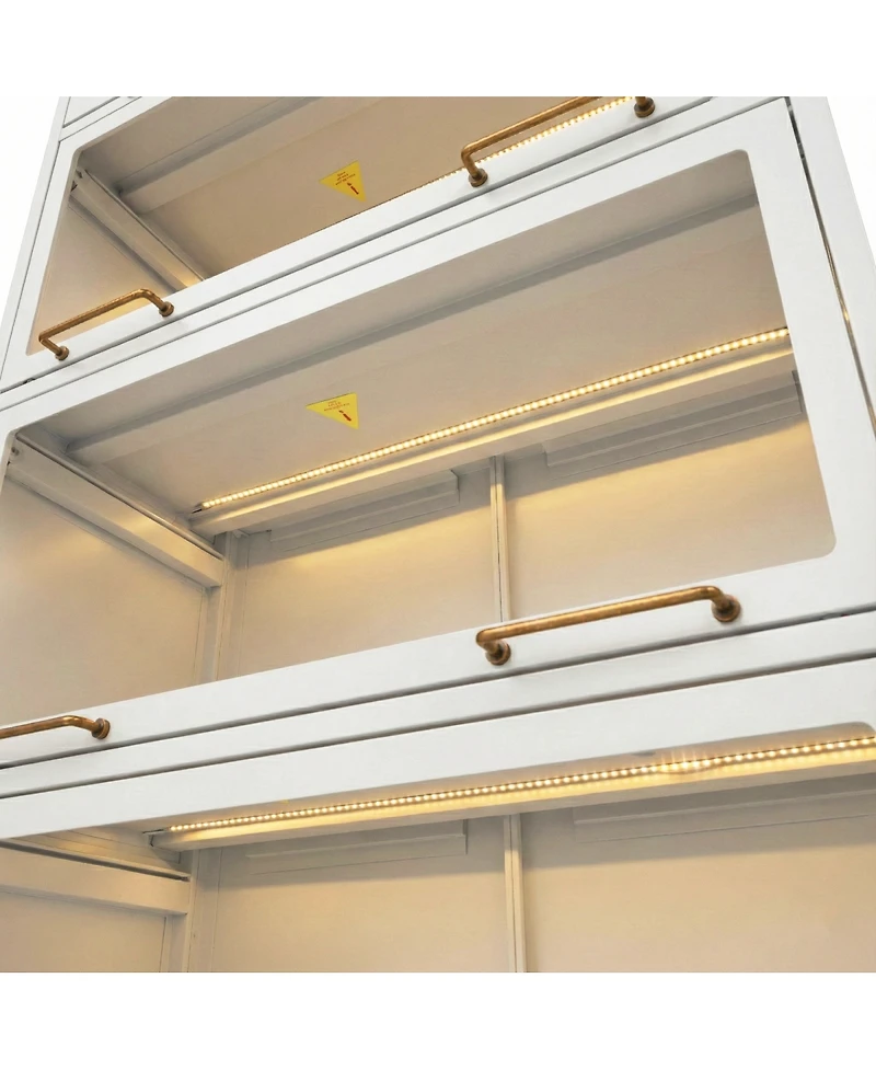 Streamdale Furniture Iron Display Cabinet with Glass Doors, 5-Tier Steel Bookcase with Led Lights