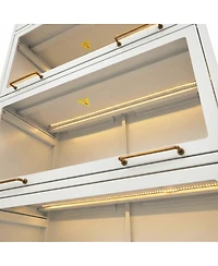 Streamdale Furniture Iron Display Cabinet with Glass Doors, 5-Tier Steel Bookcase with Led Lights