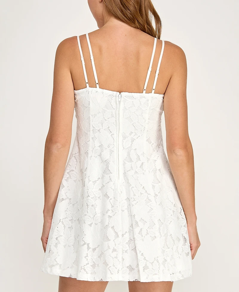 City Studios Juniors' Pleated Top Short Lace Dress