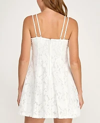 City Studios Juniors' Pleated Top Short Lace Dress