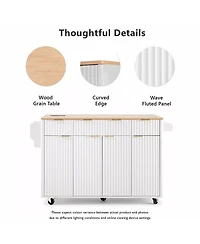 Streamdale Furniture Fluted Kitchen Island with Storage, Drop Leaf, Power Outlet, 4 Doors, 3 Drawers