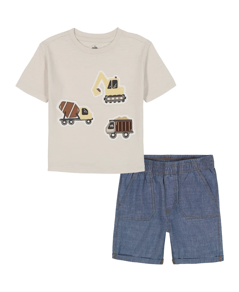 Kids Headquarters Boys' 2T-5T Short-Sleeve T-Shirt and Denim Shorts, 2-Piece Set
