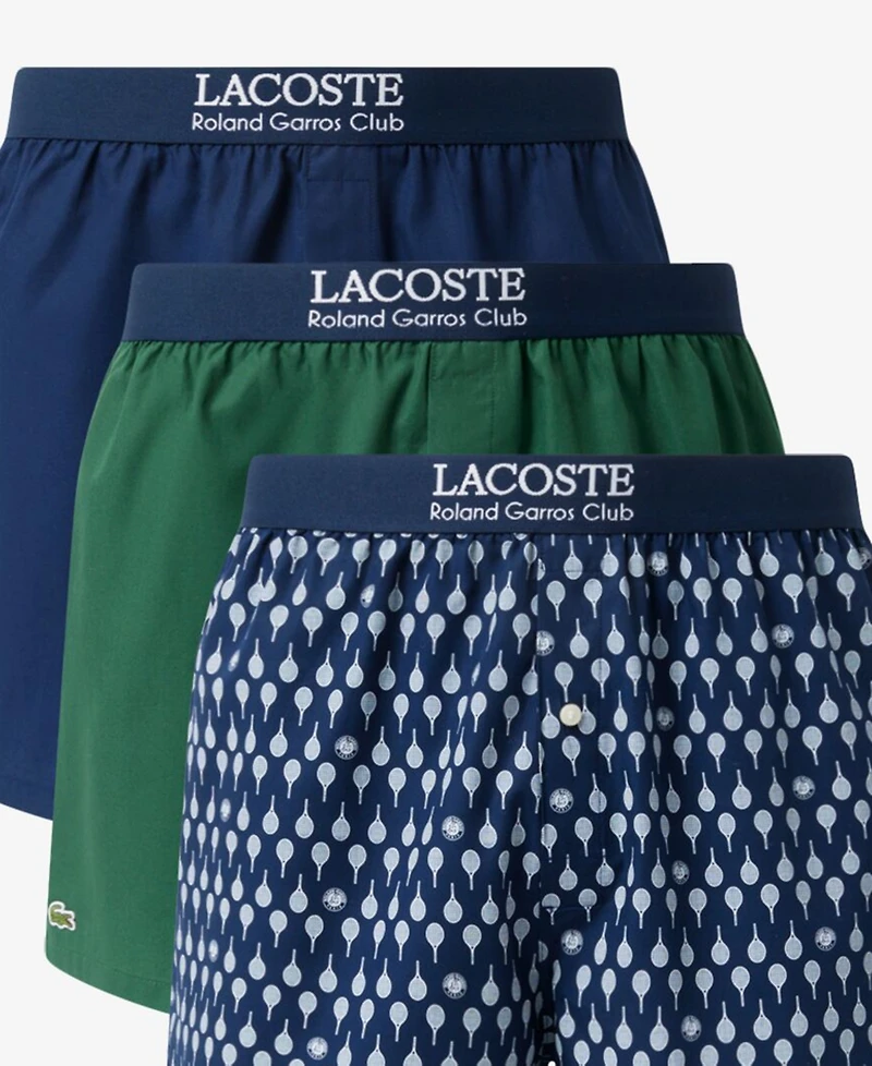 Lacoste Men's Straight-Fit Woven Boxers, 3-Pack