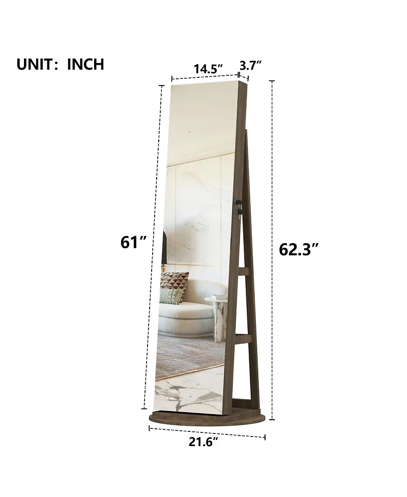Streamdale Furniture 360° Swivel Jewelry Cabinet with Full Length Mirror