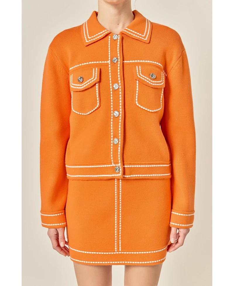 English Factory Women's Denim-Look Knit Cardigan