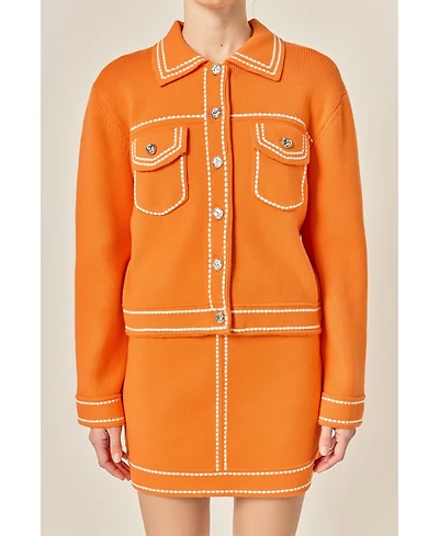 English Factory Women's Denim-Look Knit Cardigan