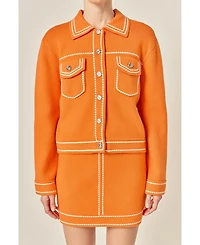 English Factory Women's Denim-Look Knit Cardigan