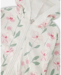 Deux par Deux Toddler Girls French Terry Hoodie Off White Printed Flowers