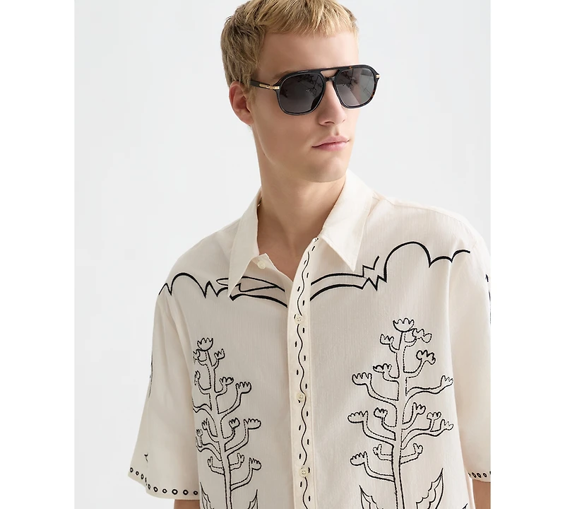 Scotch & Soda Men's Embroidered Seersucker Relaxed-Fit Short-Sleeve Shirt