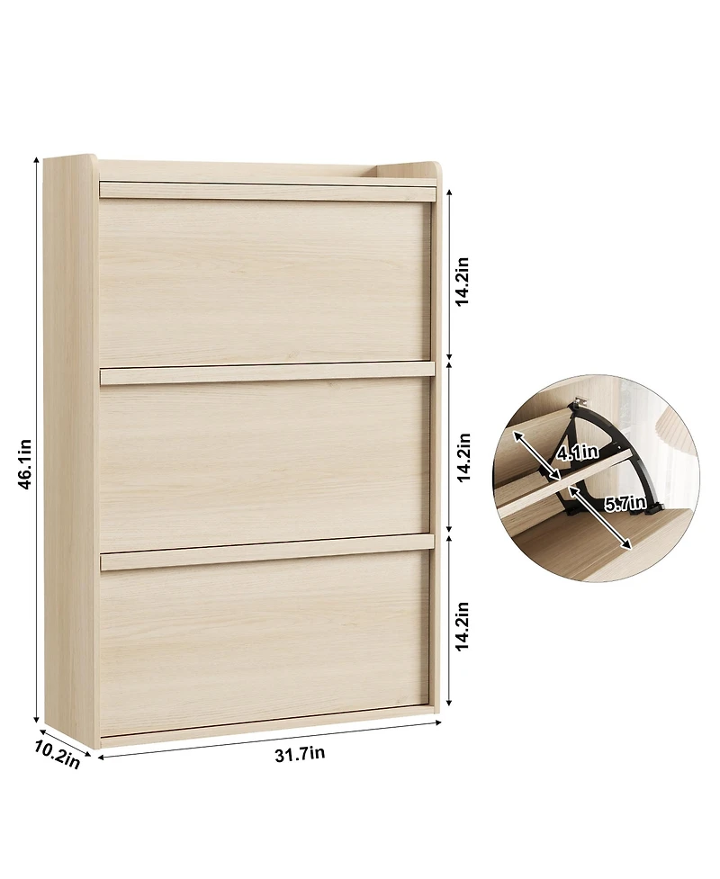 Gaomon Natural Oak Freestanding Shoe Cabinet