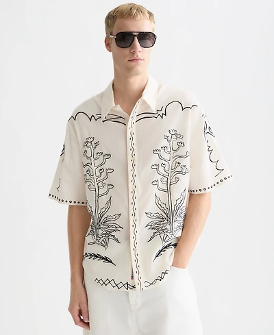 Scotch & Soda Men's Embroidered Seersucker Relaxed-Fit Short-Sleeve Shirt