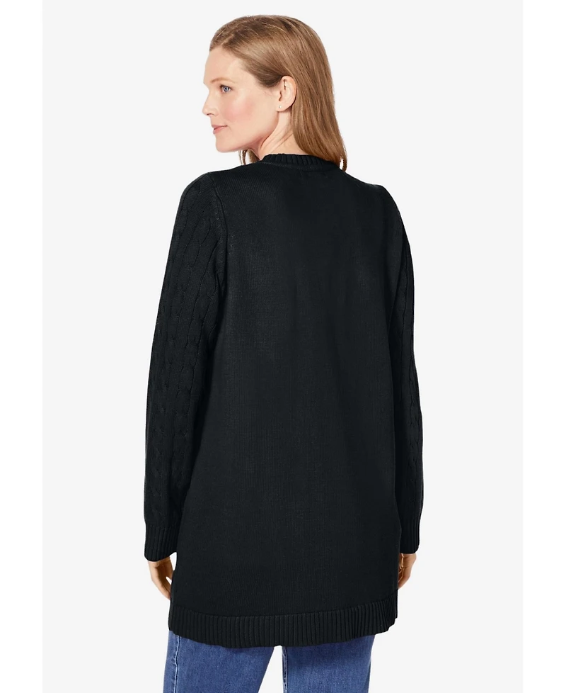 Woman Within Women's Cotton Cable Knit Cardigan Sweater