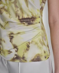 Dkny Petite Printed Knit Crew Neck Top